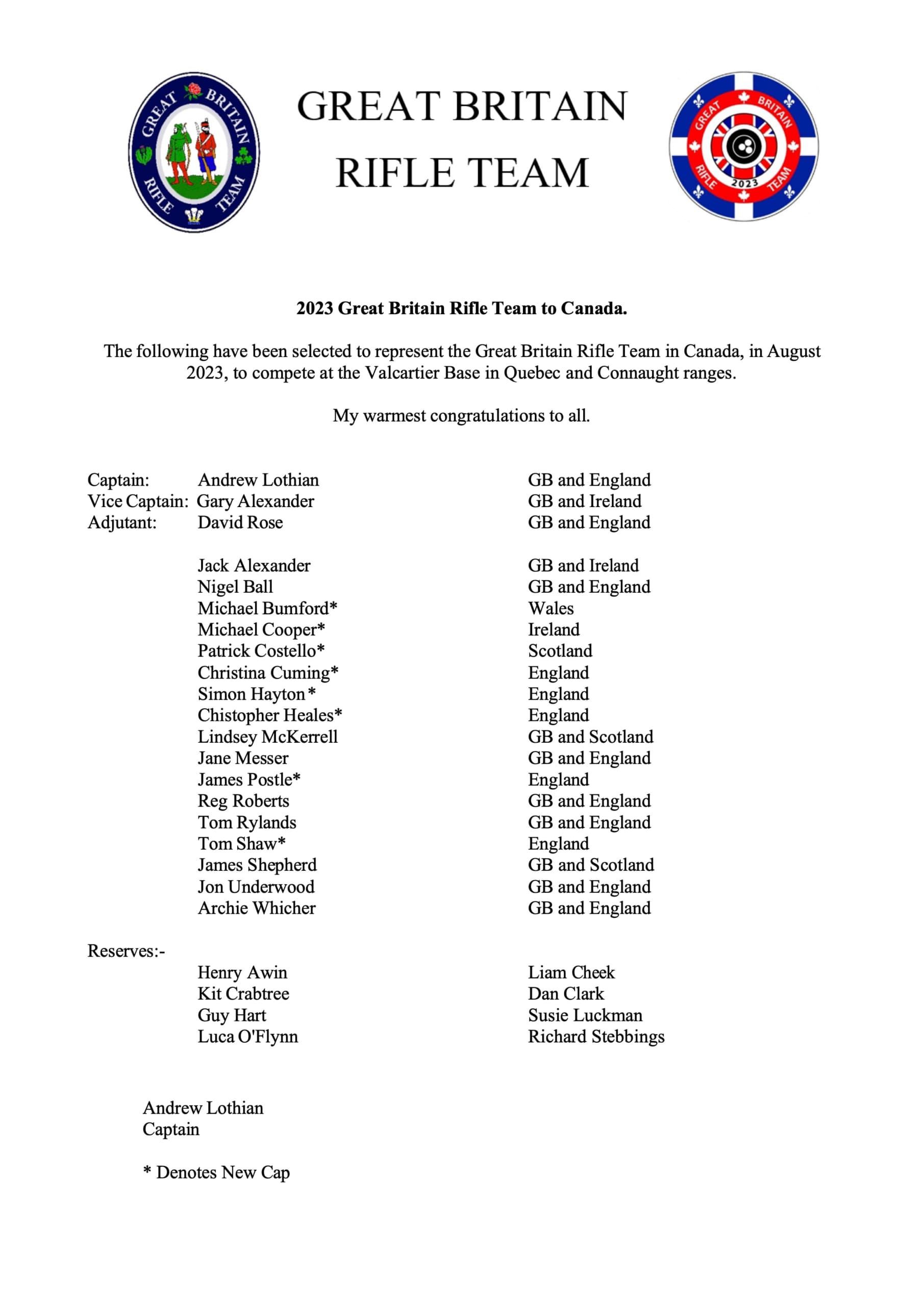 Canada 2023 Team Announcement