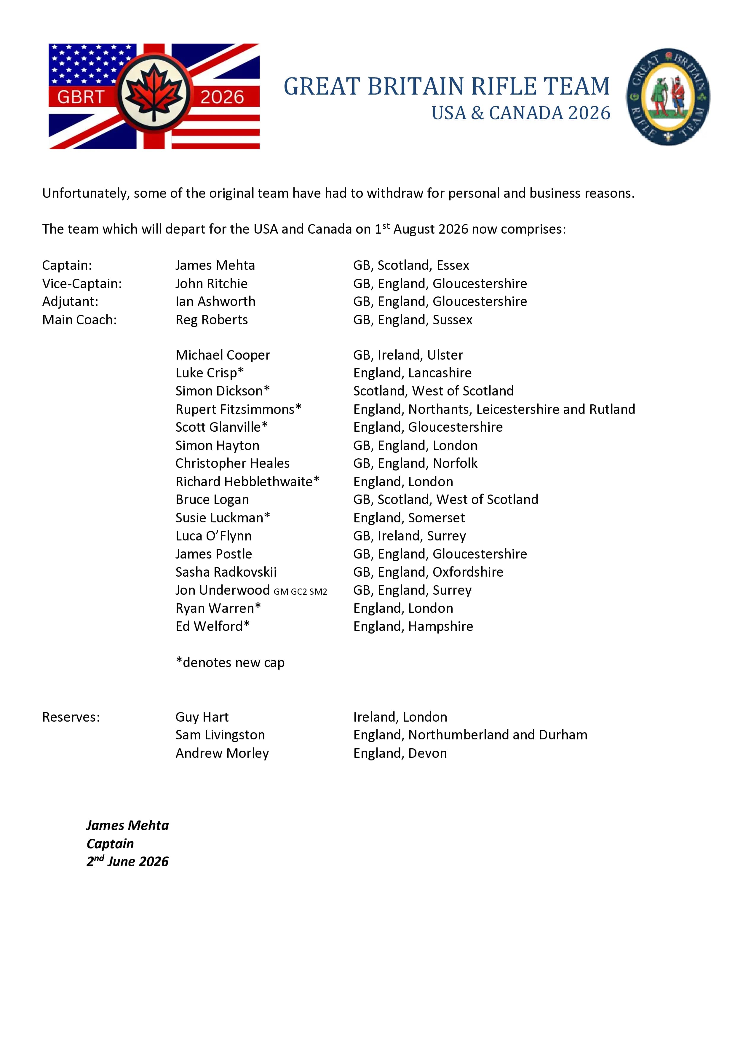 Team Announcement Update