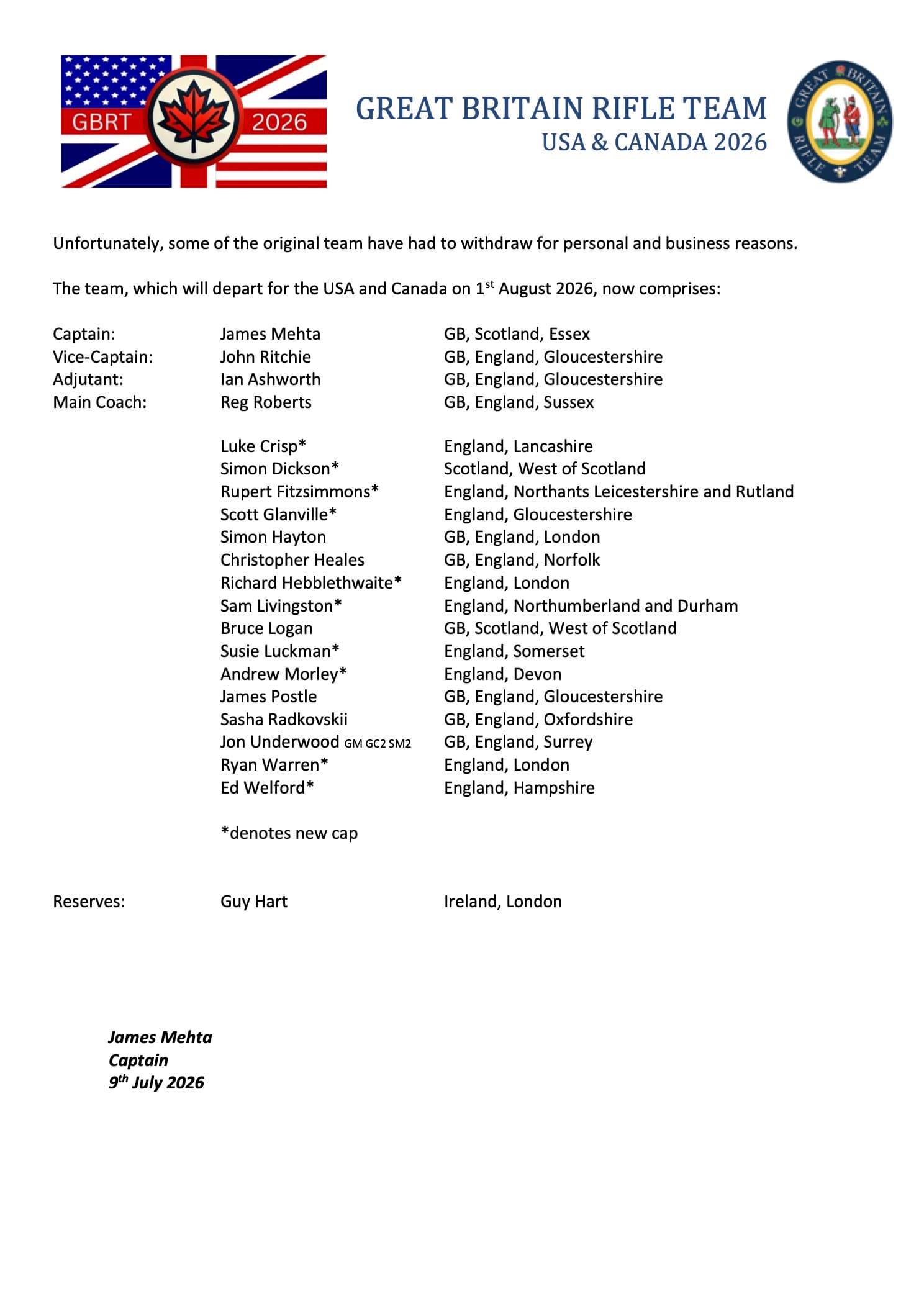 Team Announcement Update